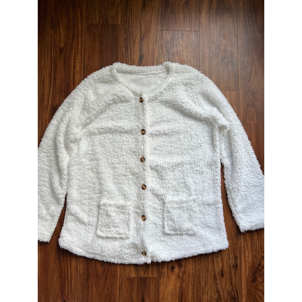 NWOT Sherpa Fleece Cardigan Jacket Womens Large White Fall Cottagecore Soft Cozy